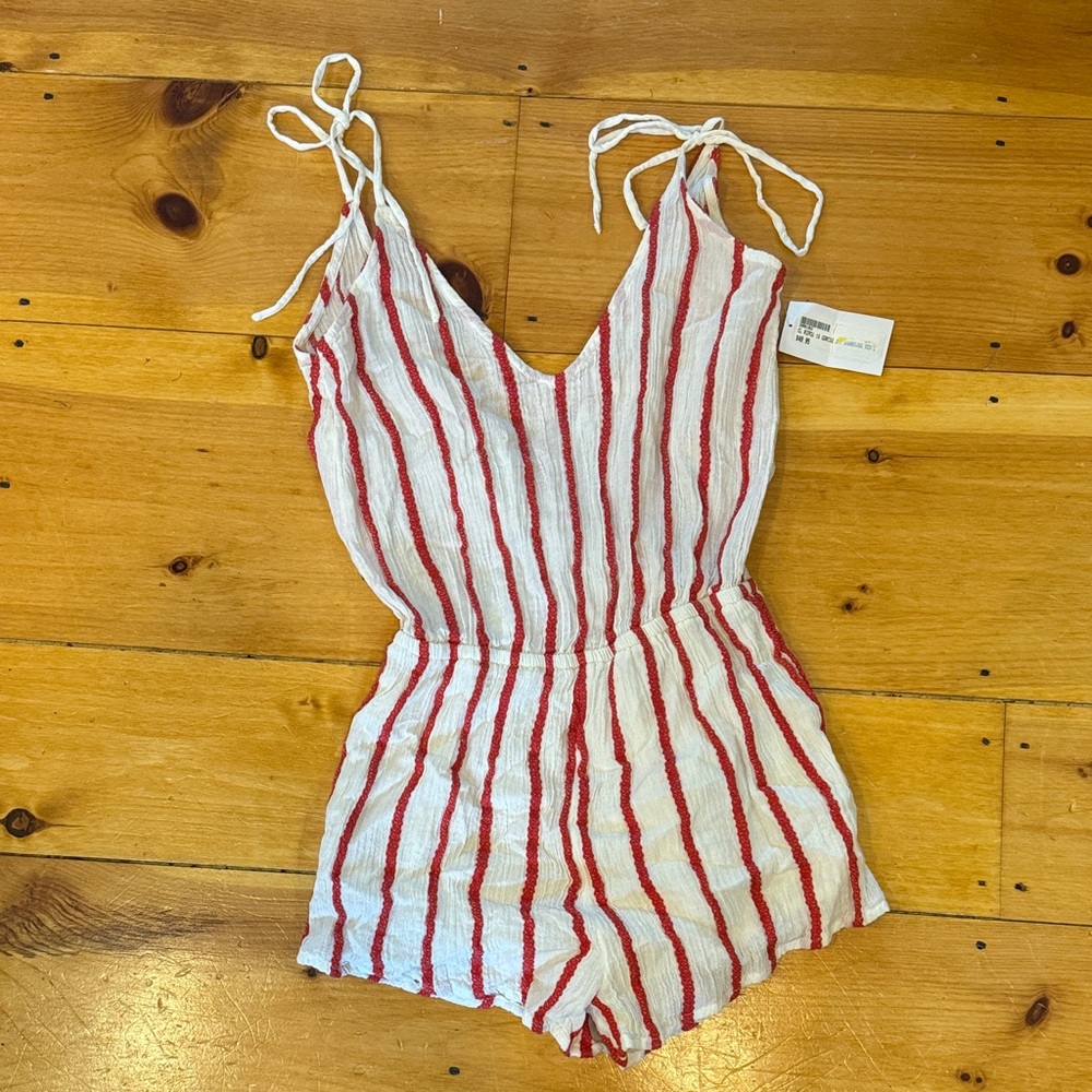 Rip Curl Red and White Striped Jumpsuit